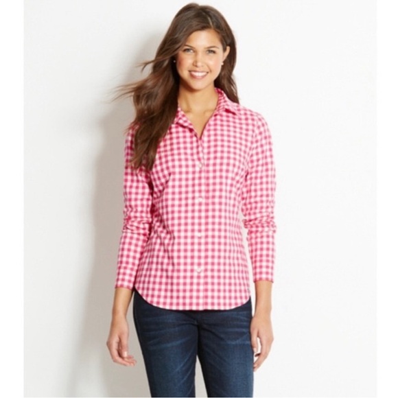 Vineyard Vines pink & white gingham long sleeve relaxed size 4 women’s - Picture 5 of 6